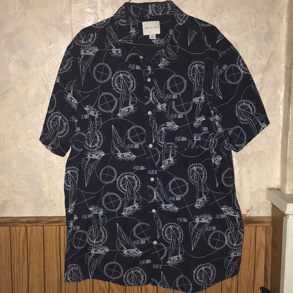 Blue & white American eagle button down shirt